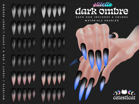 Second Life Marketplace - [Celesticat] Dark Ombre Stiletto Nails - Nude